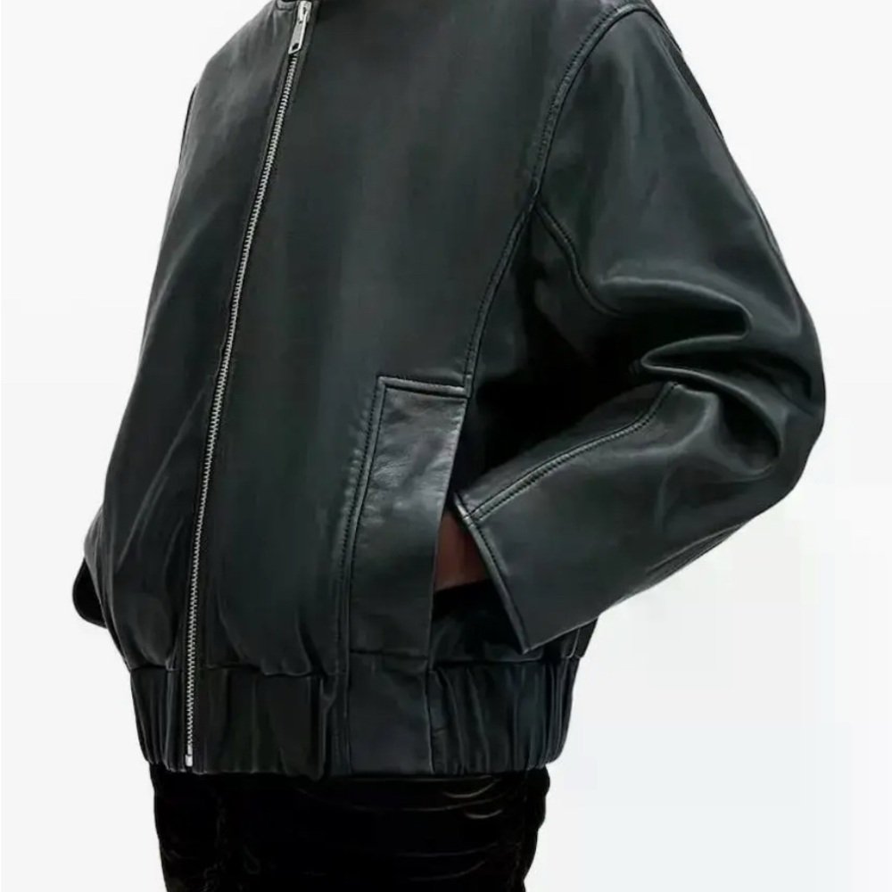 NWT All Saints Yara Lea Leather Bomber Jacket